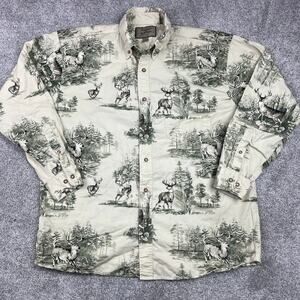 Vintage Woods + Water LS button up Woodland Print size XL